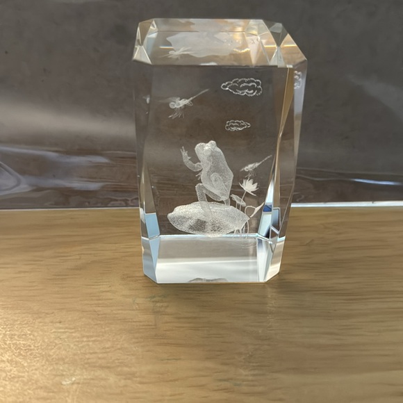 Encased Etched Glass Frog and Dragonfly Crystal w/glass base - Picture 4 of 9